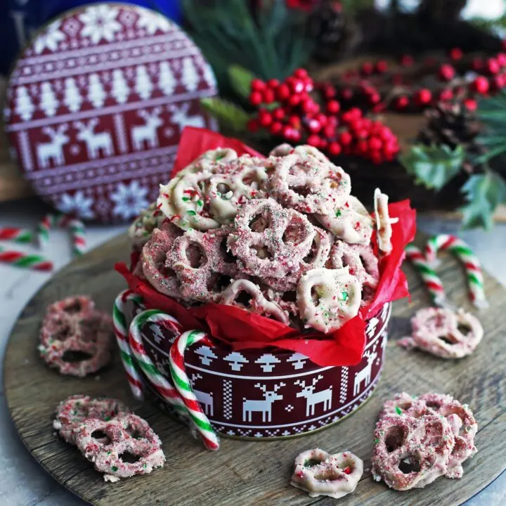 4-Ingredient Candy Cane Chocolate-Covered Pretzels