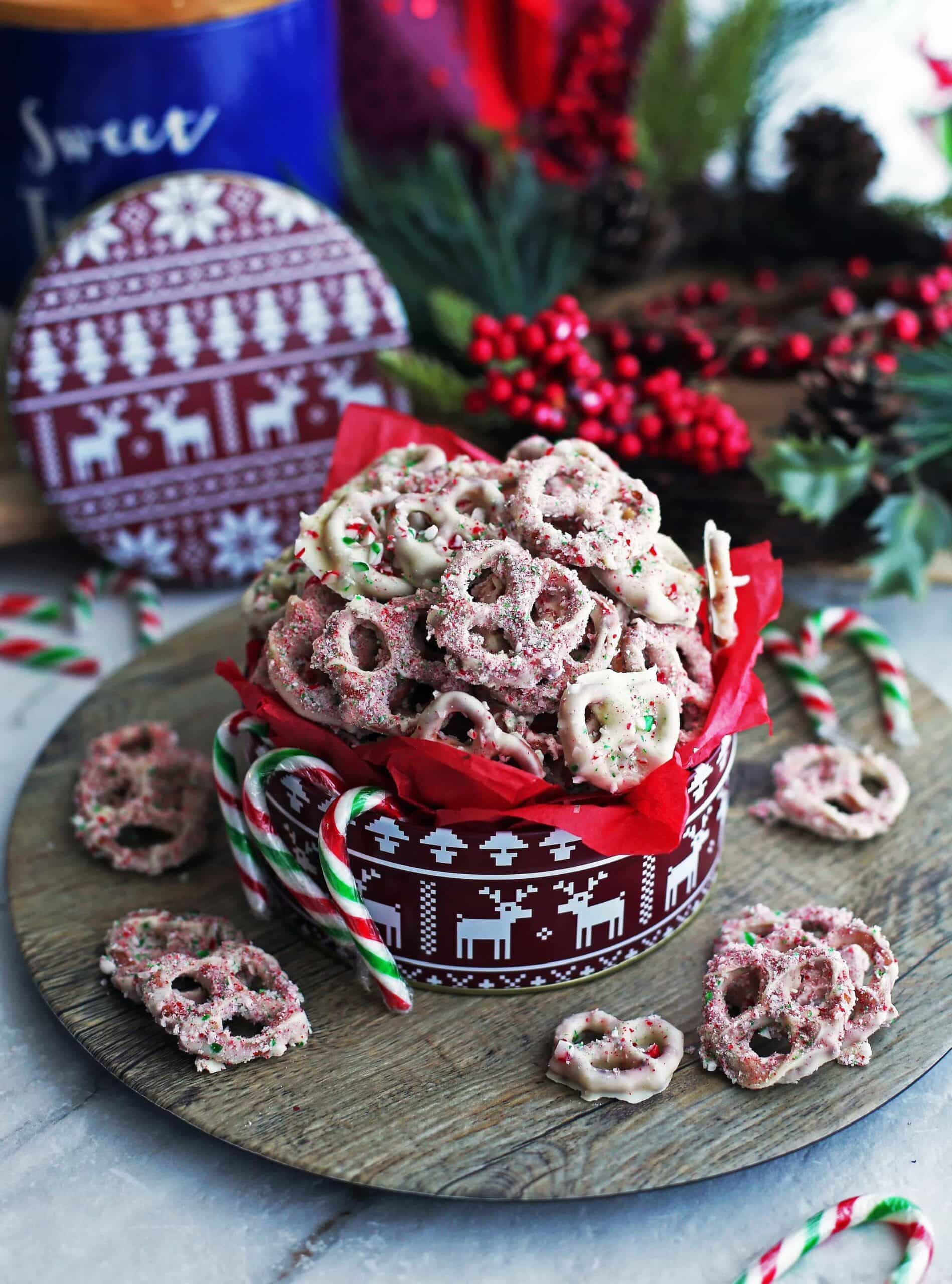 4-Ingredient Candy Cane Chocolate-Covered Pretzels