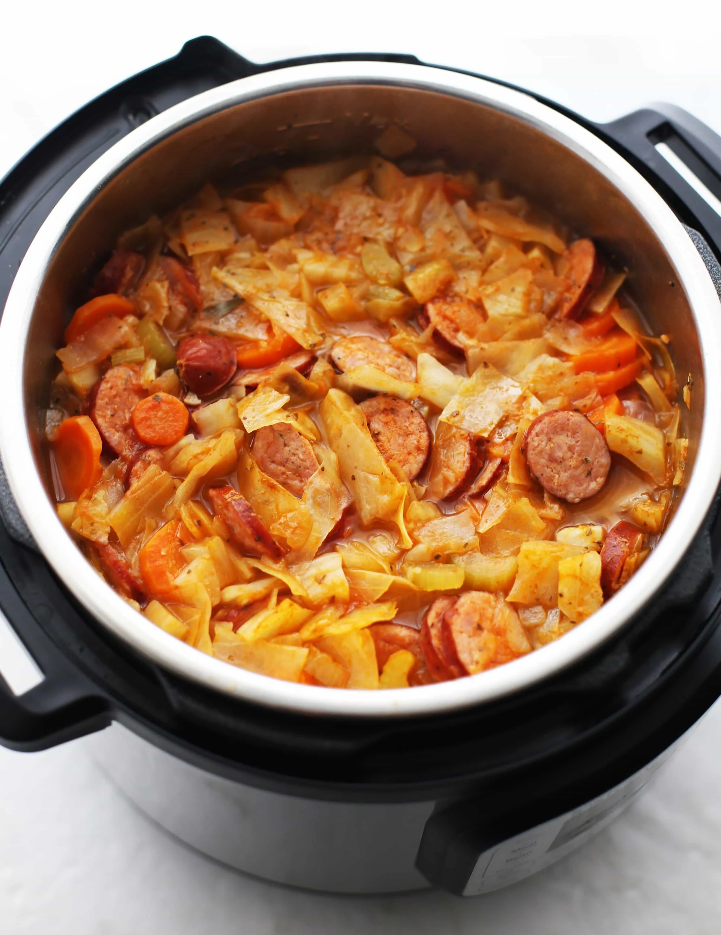 Hearty fennel, cabbage, and sausage soup in an Instant Pot.
