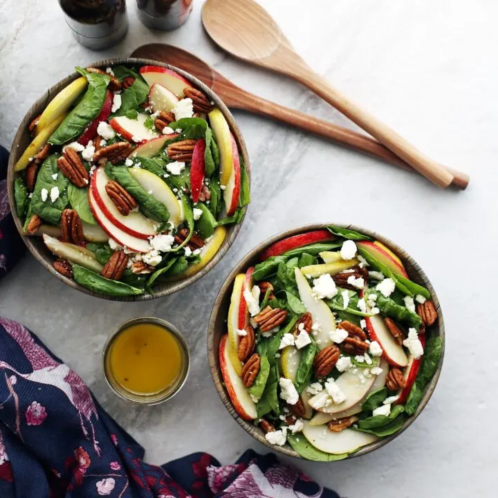 Apple and Pear Spinach Salad with Honey Lemon Ginger Vinaigrette