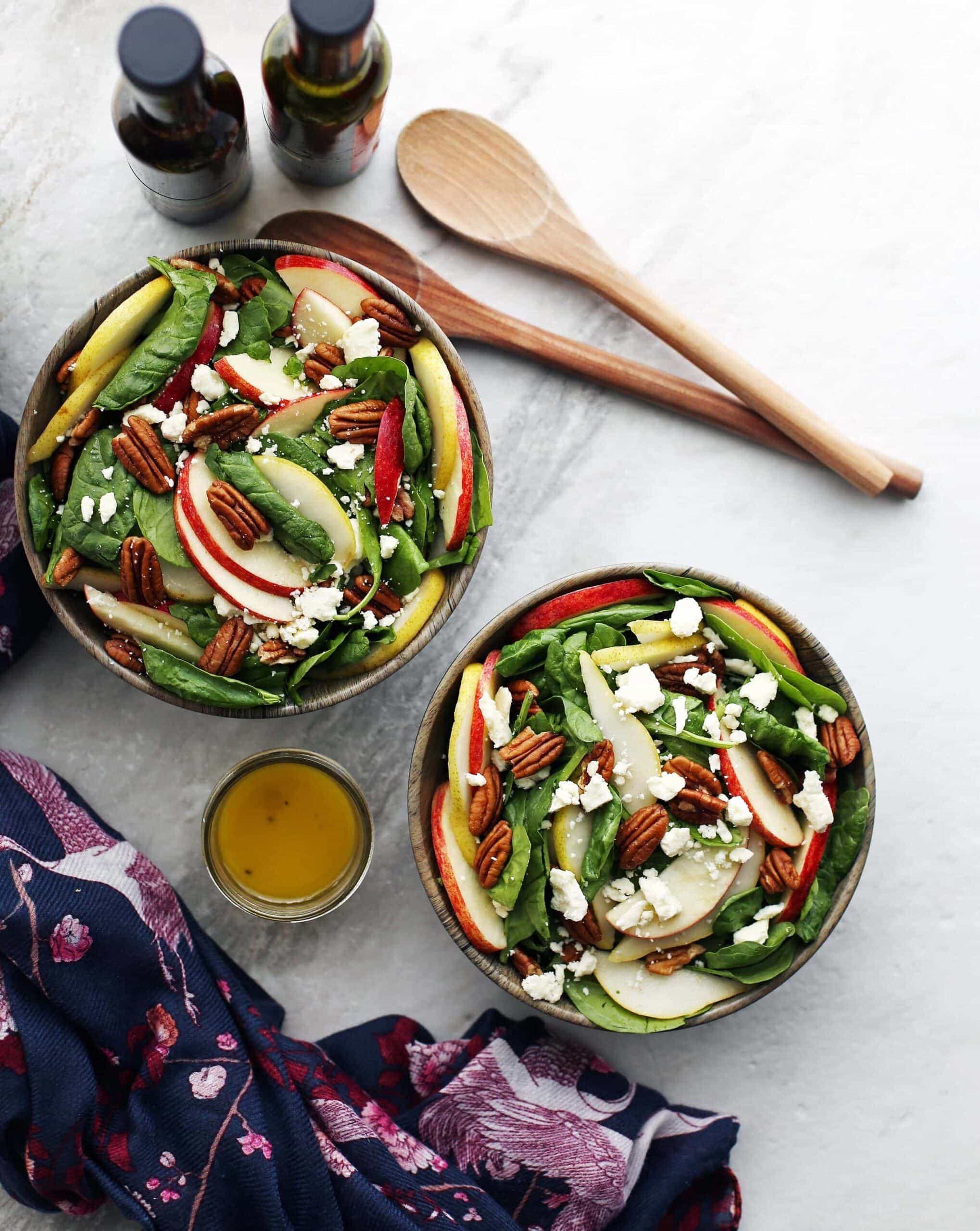 Apple and Pear Spinach Salad with Honey Lemon Ginger Vinaigrette