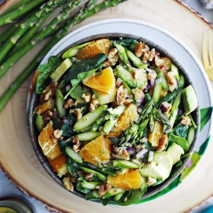 Asparagus Orange Spinach Salad with Basil Lemon Vinaigrette