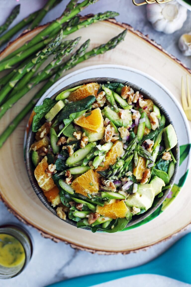 Asparagus Orange Spinach Salad with Basil Lemon Vinaigrette