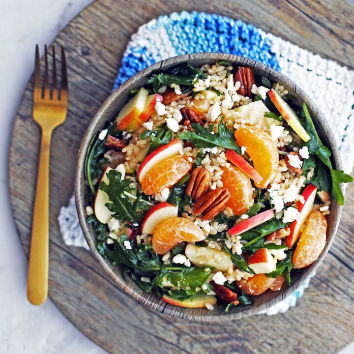 Baby Kale and Brown Rice Salad with Feta and Clementines