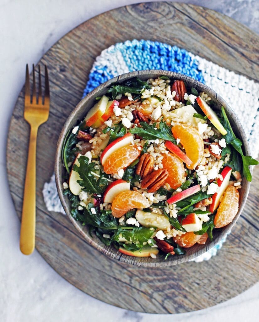 Baby Kale and Brown Rice Salad with Feta and Clementines Yay! For Food