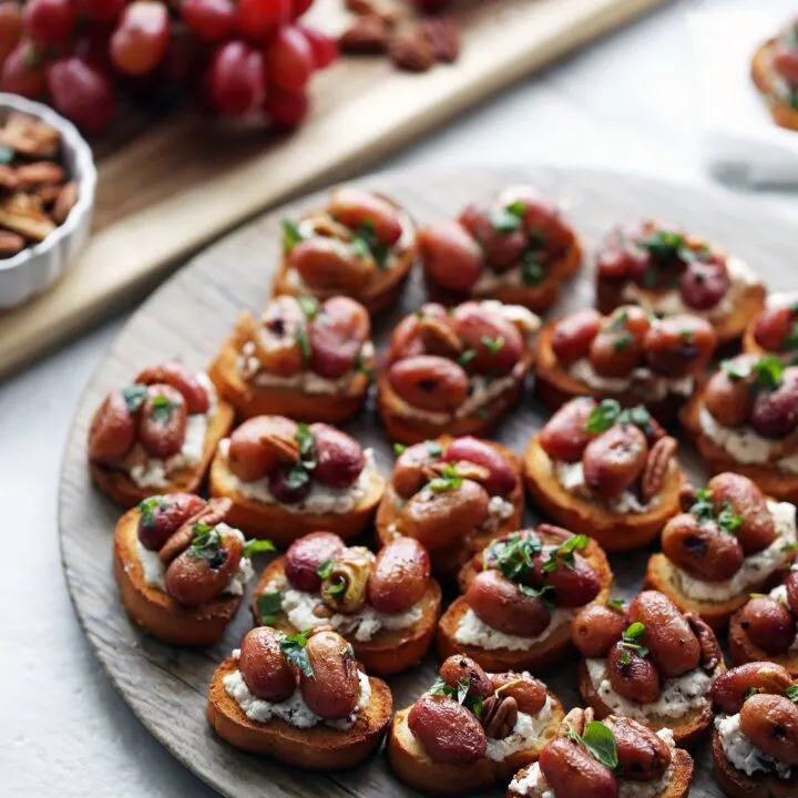 Balsamic Roasted Grape and Goat Cheese Crostini