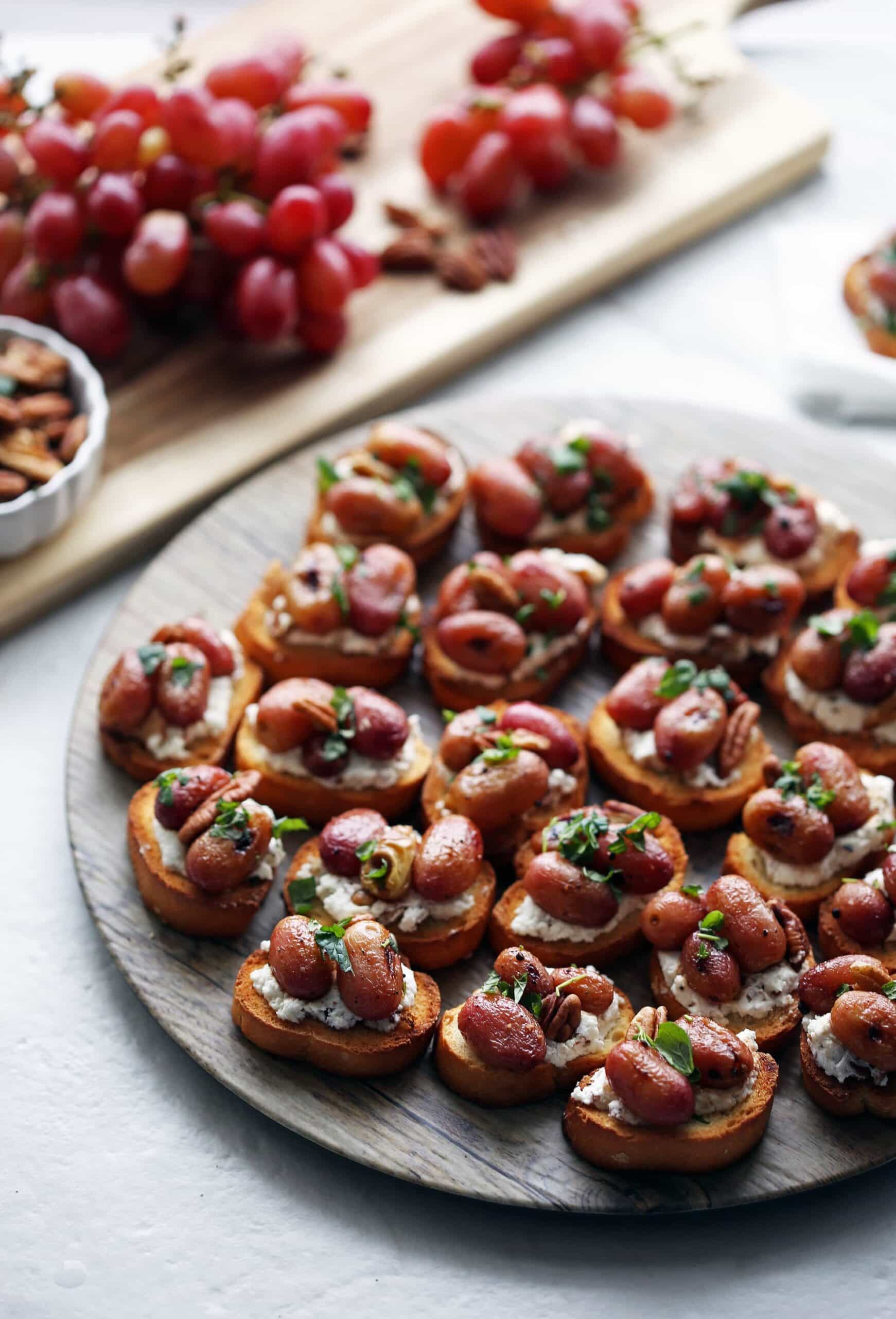 Balsamic Roasted Grape and Goat Cheese Crostini