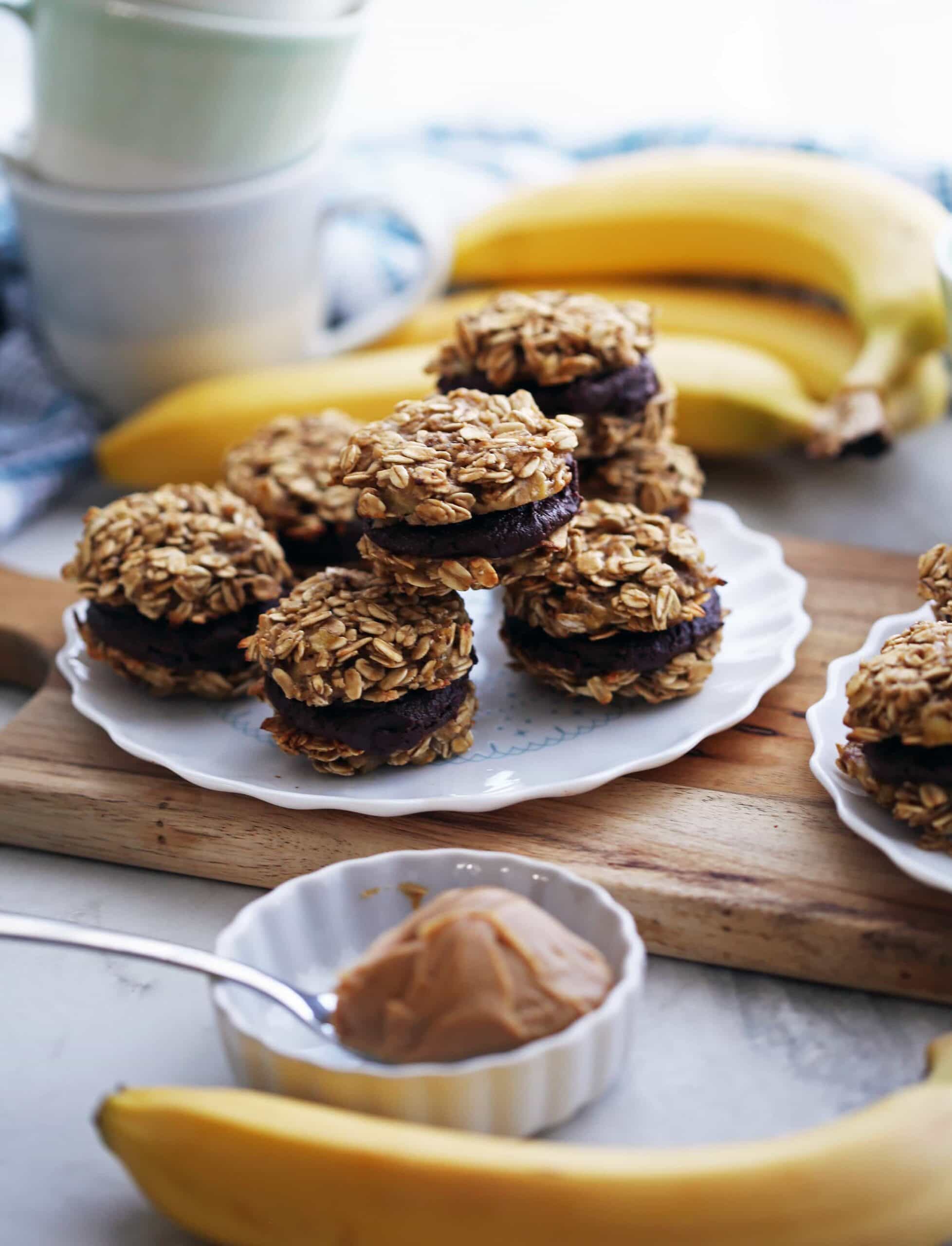 Banana Oatmeal Sandwich Cookies with Peanut Butter Cocoa Filling