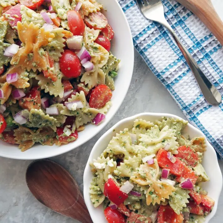 Basil Avocado Pesto Vegetable Pasta Salad