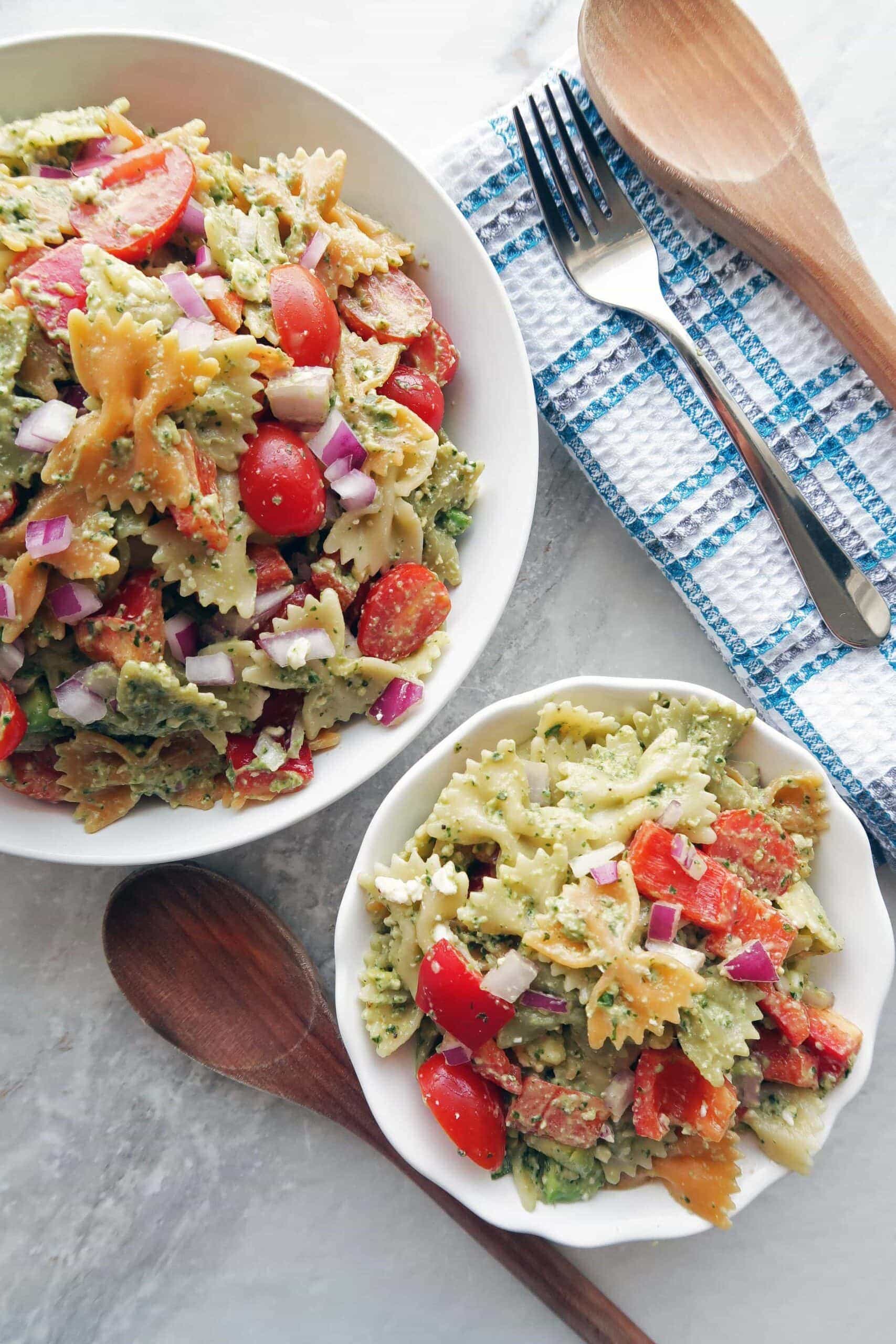 Basil Avocado Pesto Vegetable Pasta Salad