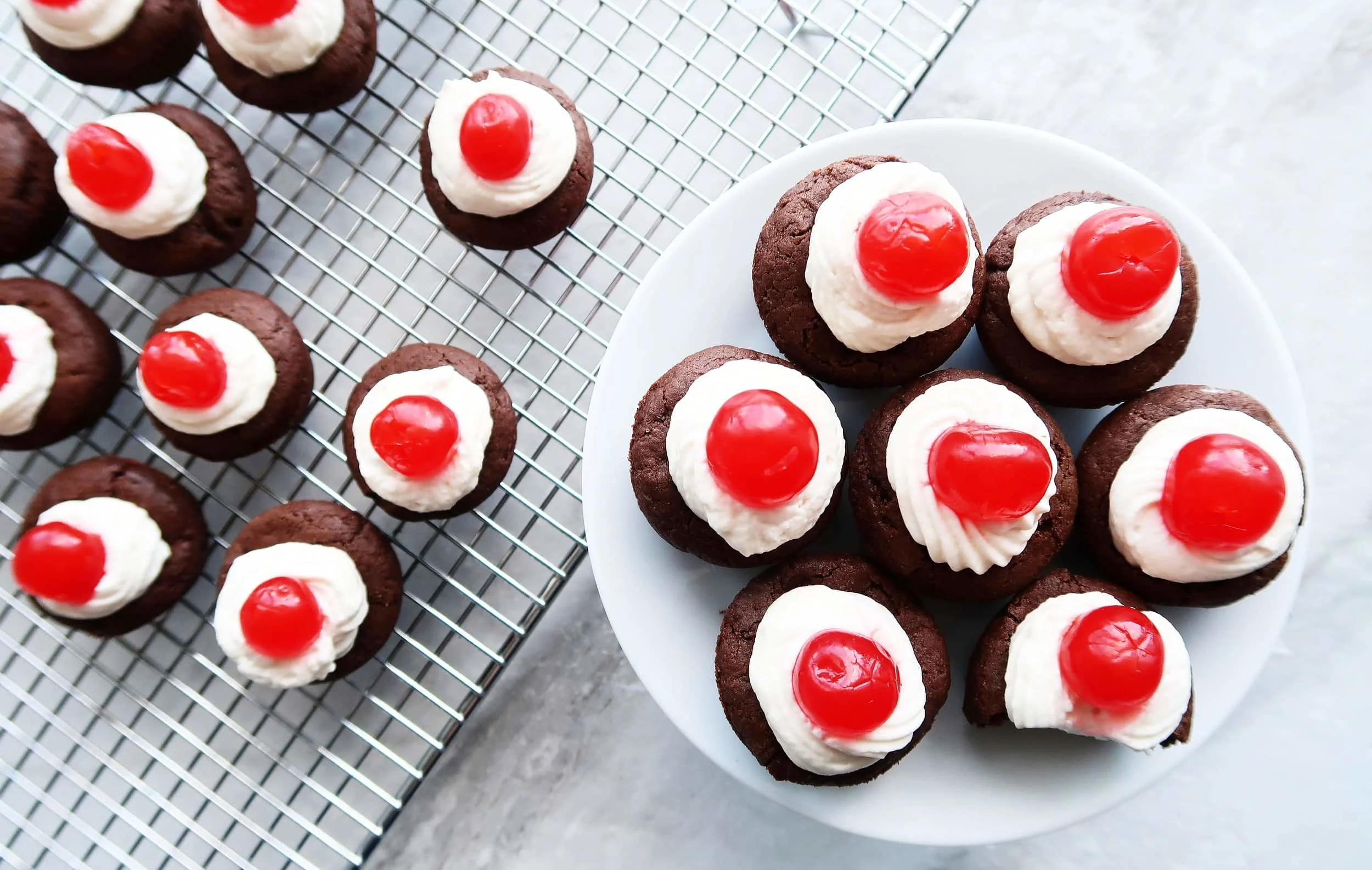 Black Forest Cookie Cups cooling on a rack.