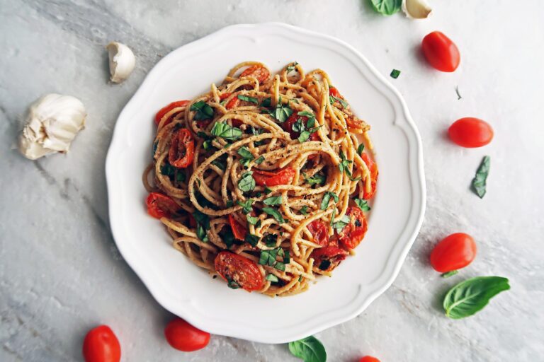 Black Pepper & Parmesan Spaghetti with Garlic Roasted Tomatoes