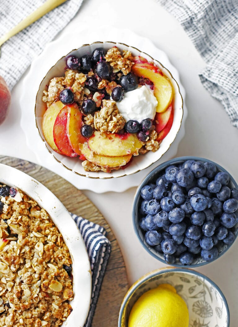 Blueberry Peach Crisp with Almond Oat Topping - Yay! For Food