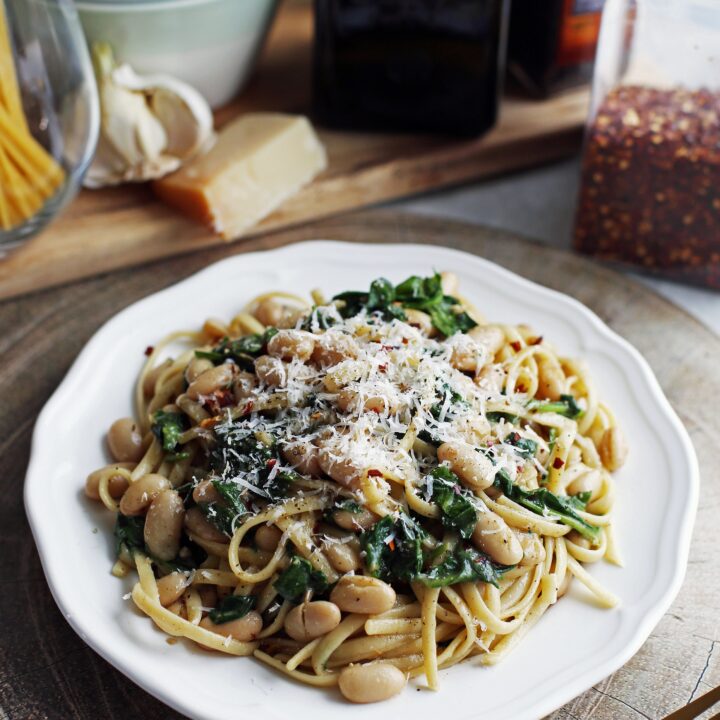Brown Butter Linguine with White Beans and Spinach
