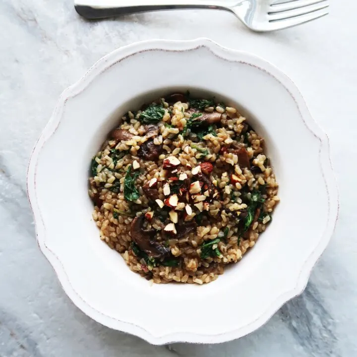 Brown Rice Pilaf with Mushrooms, Kale, and Almonds