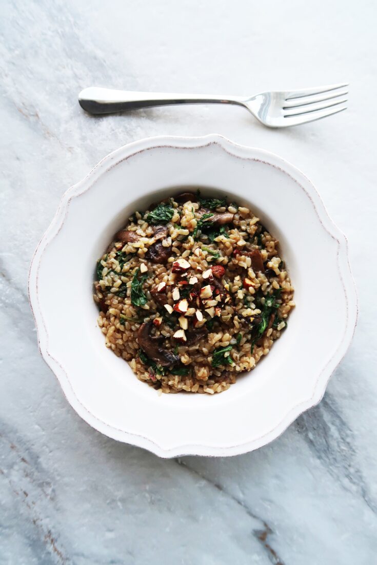 Brown Rice Pilaf with Mushrooms, Kale, and Almonds