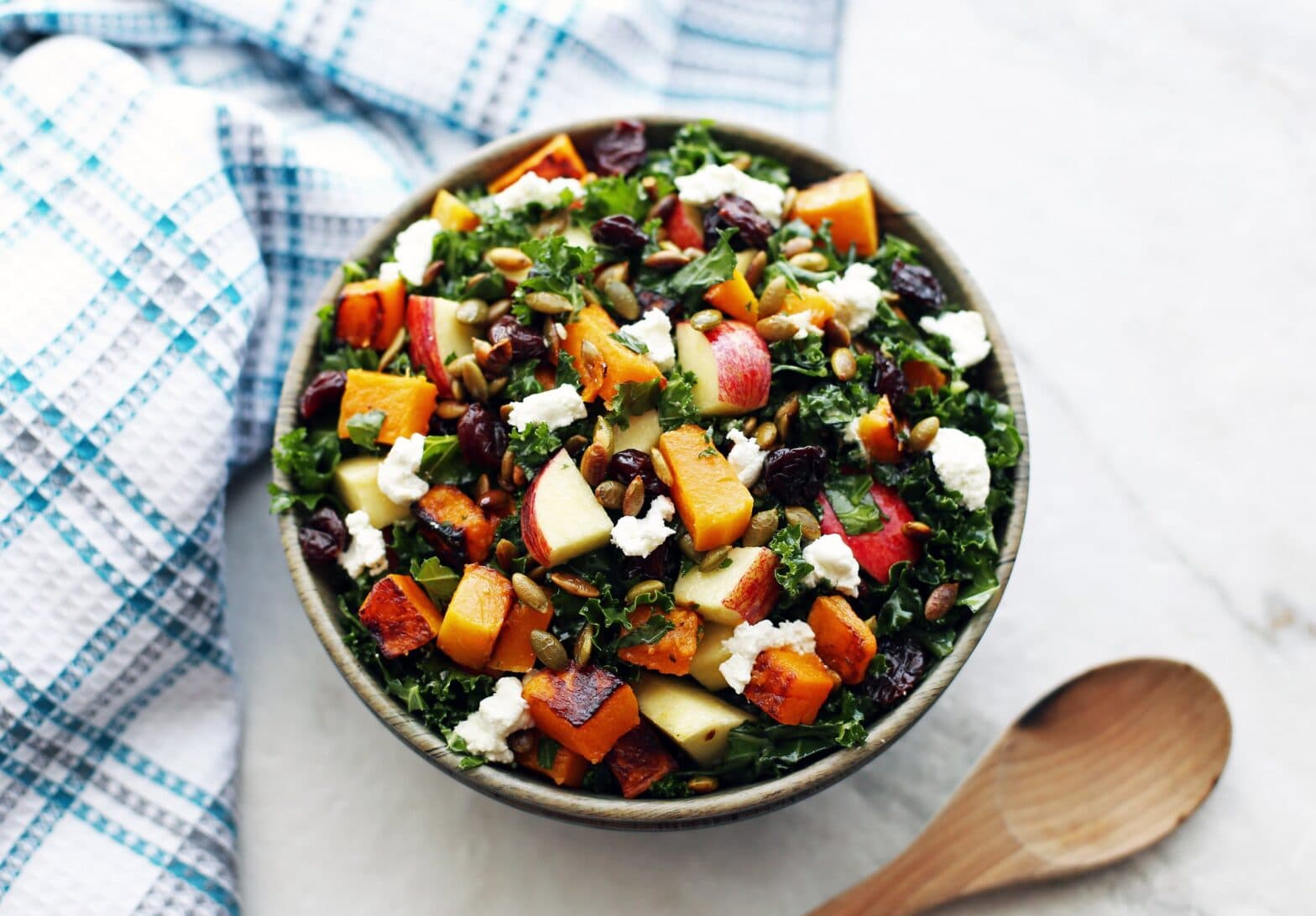 Roasted Butternut Squash and Apple Kale Salad with Lemon Vinaigrette