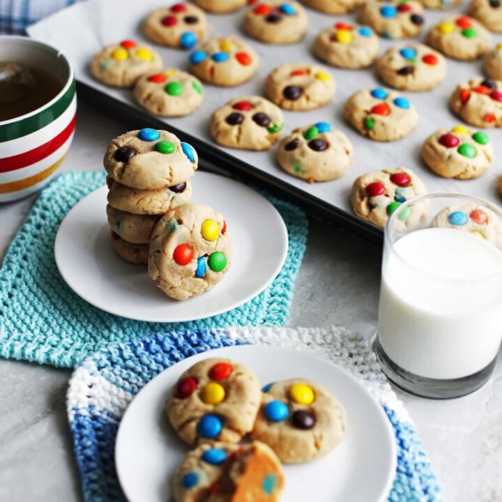 Chewy Peanut Butter Cookies with Chocolate M&M's