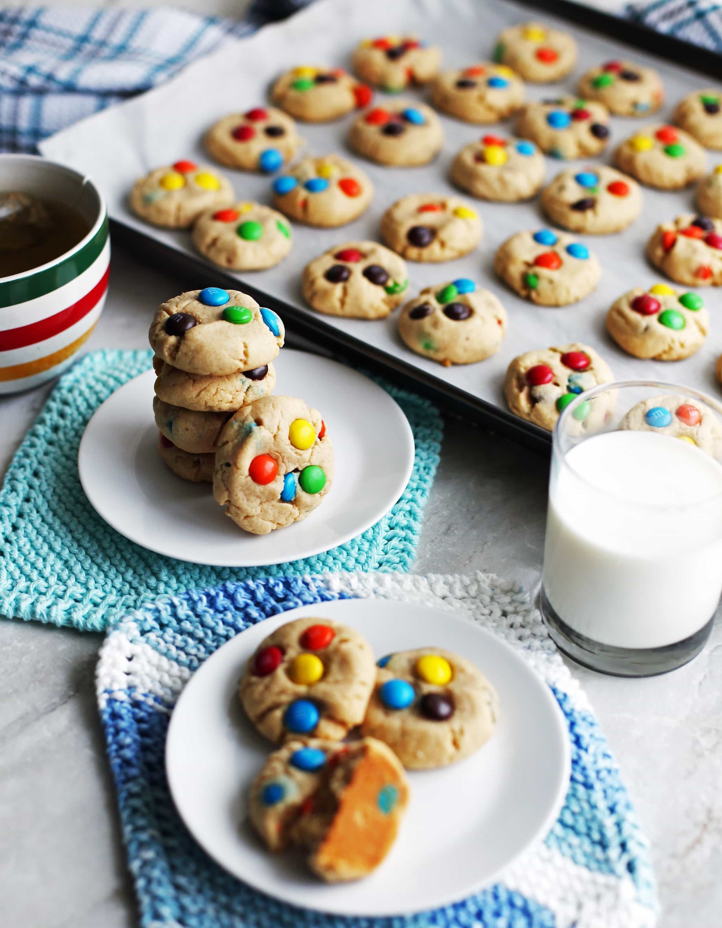 CHEWY PEANUT BUTTER COOKIES WITH CHOCOLATE M M S YAY FOR FOOD