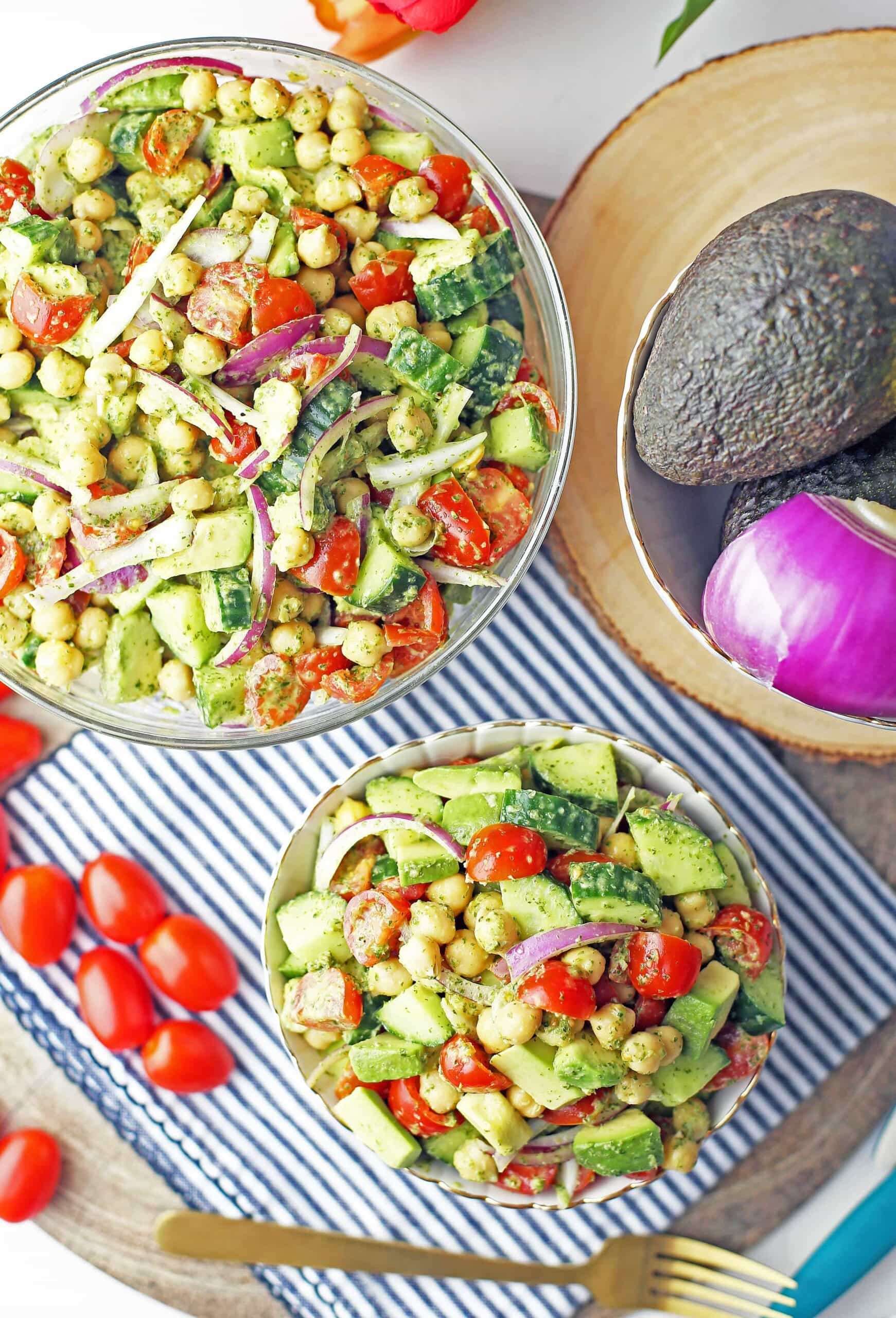 Chickpea Cucumber Avocado Salad with Parsley Dressing