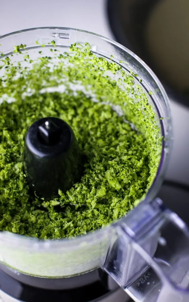 Broccoli rice in a food processor.