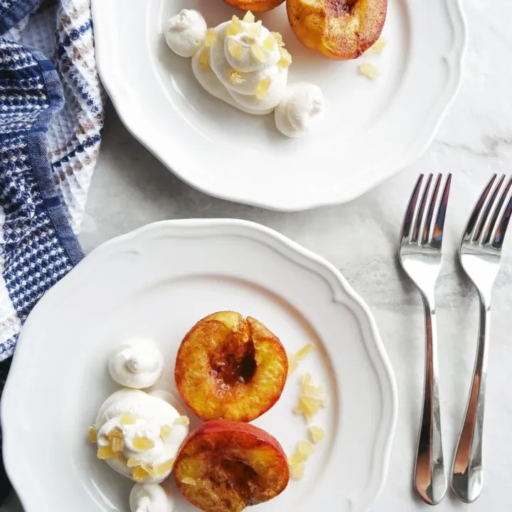 Cinnamon Roasted Peaches with Honey Mascarpone Whipped Cream