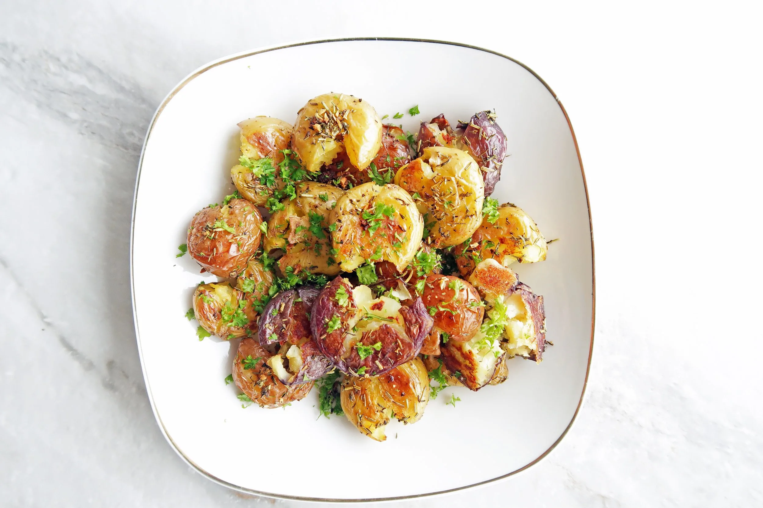 Crispy Garlic Smashed Baby Potatoes - Yay! For Food