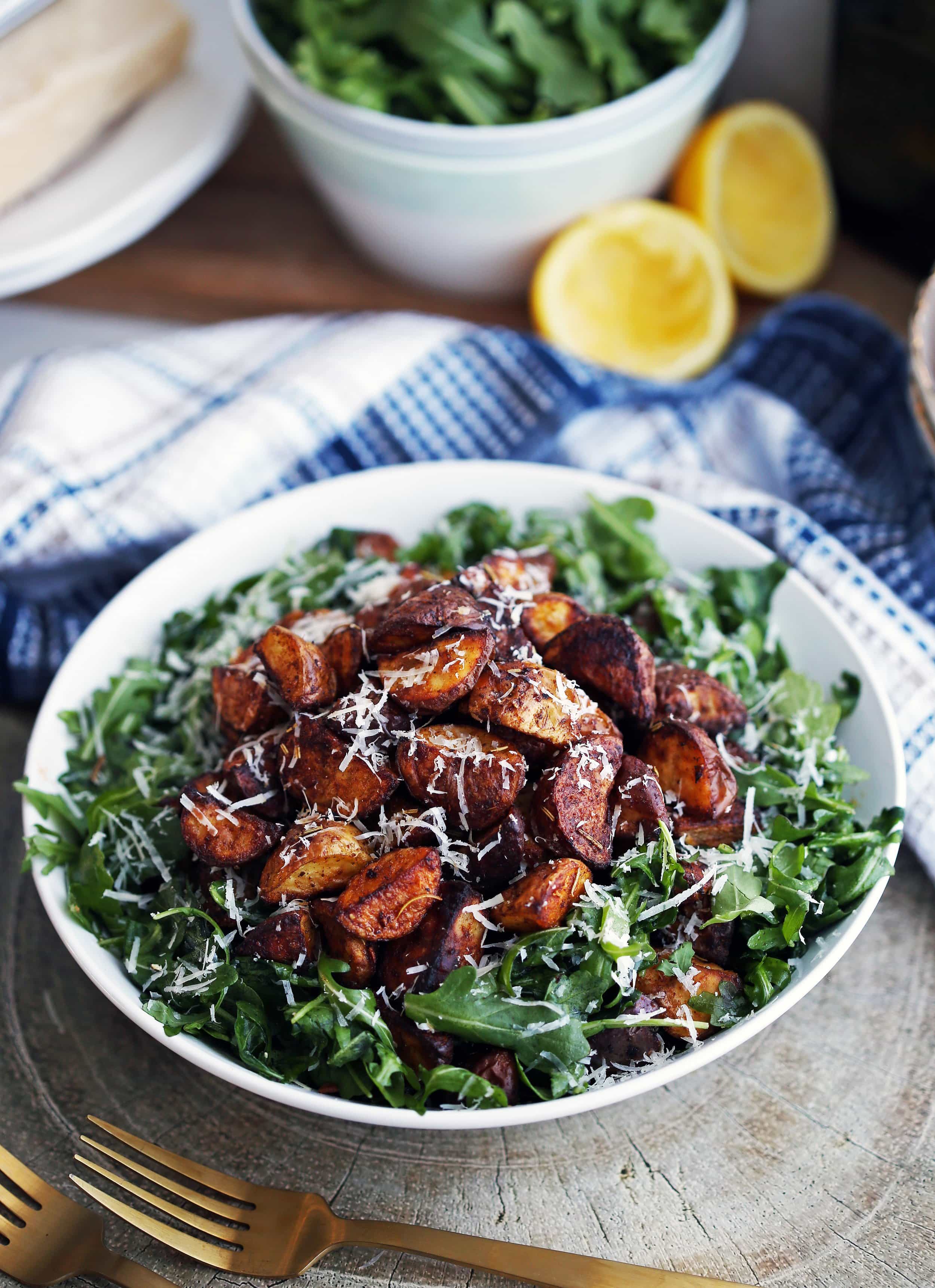 Crispy Roasted Potatoes and Arugula Salad