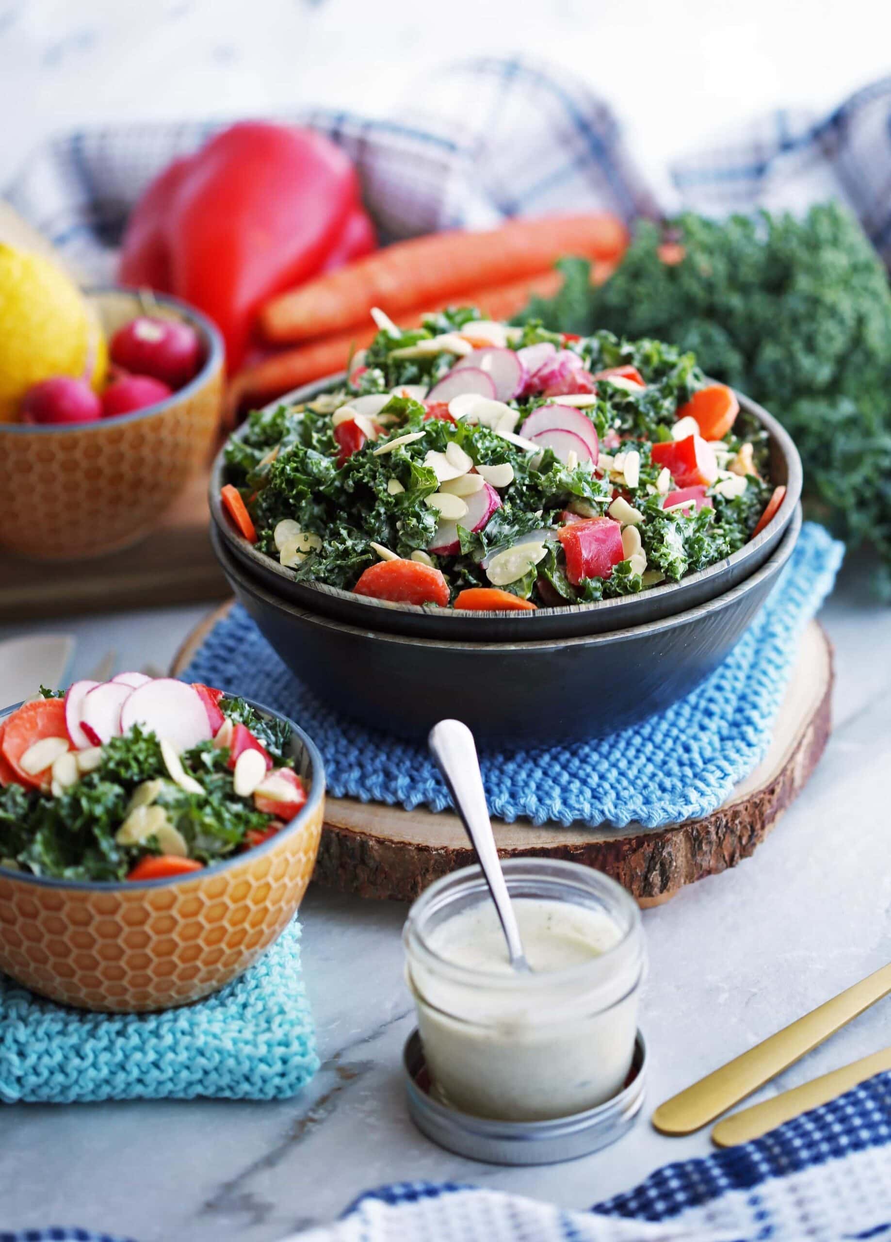 Crunchy Kale Salad with Creamy Parmesan Yogurt Dressing