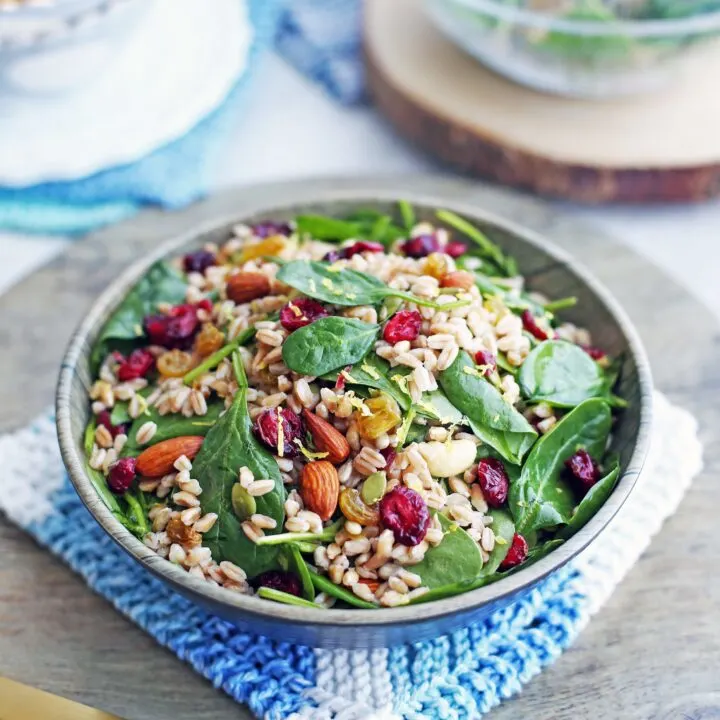 Farro and Spinach Salad with Dried Fruit and Nuts