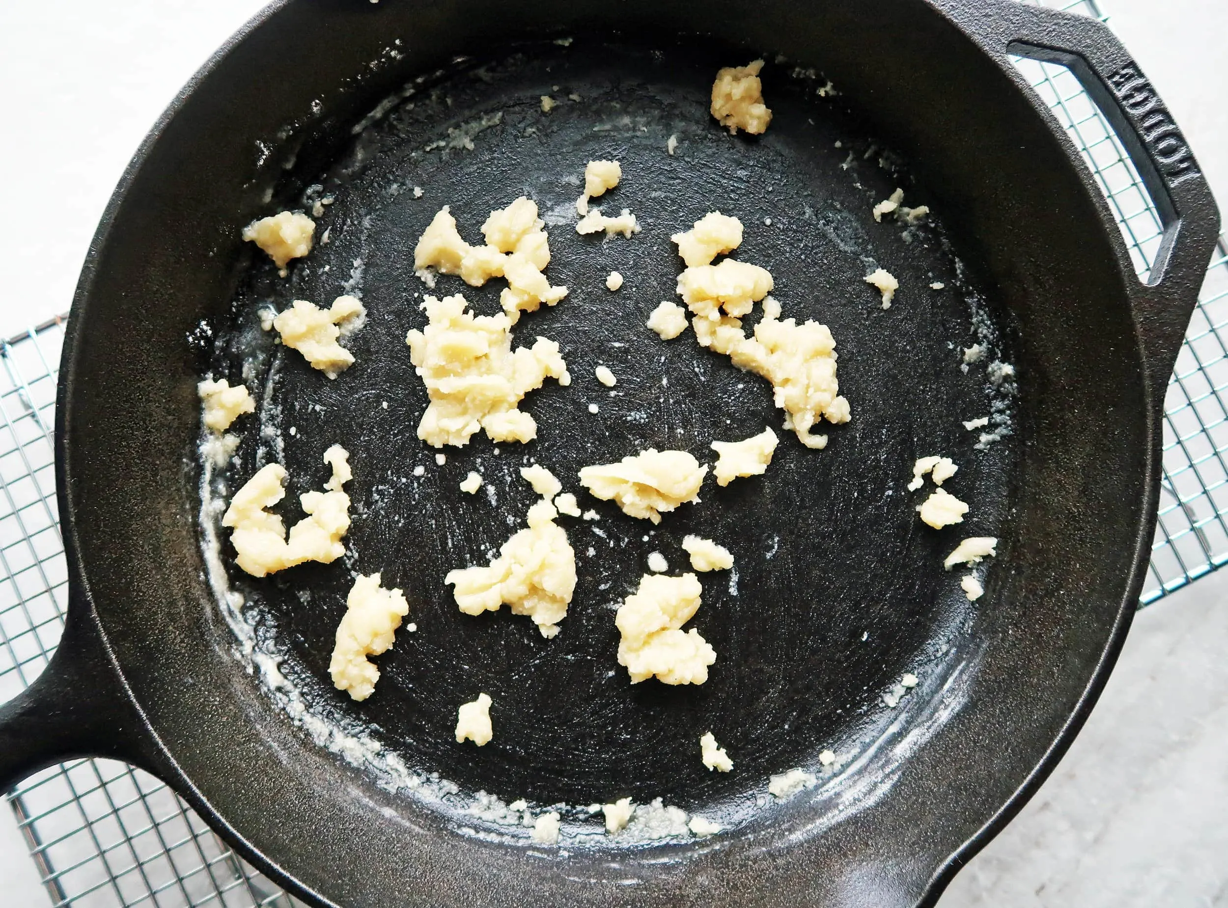 Butter and flour in a cast iron skillet.