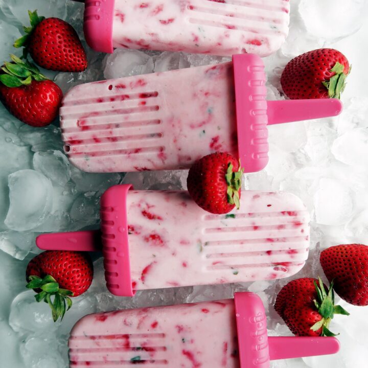 Fresh Strawberry Mint Yogurt Popsicles