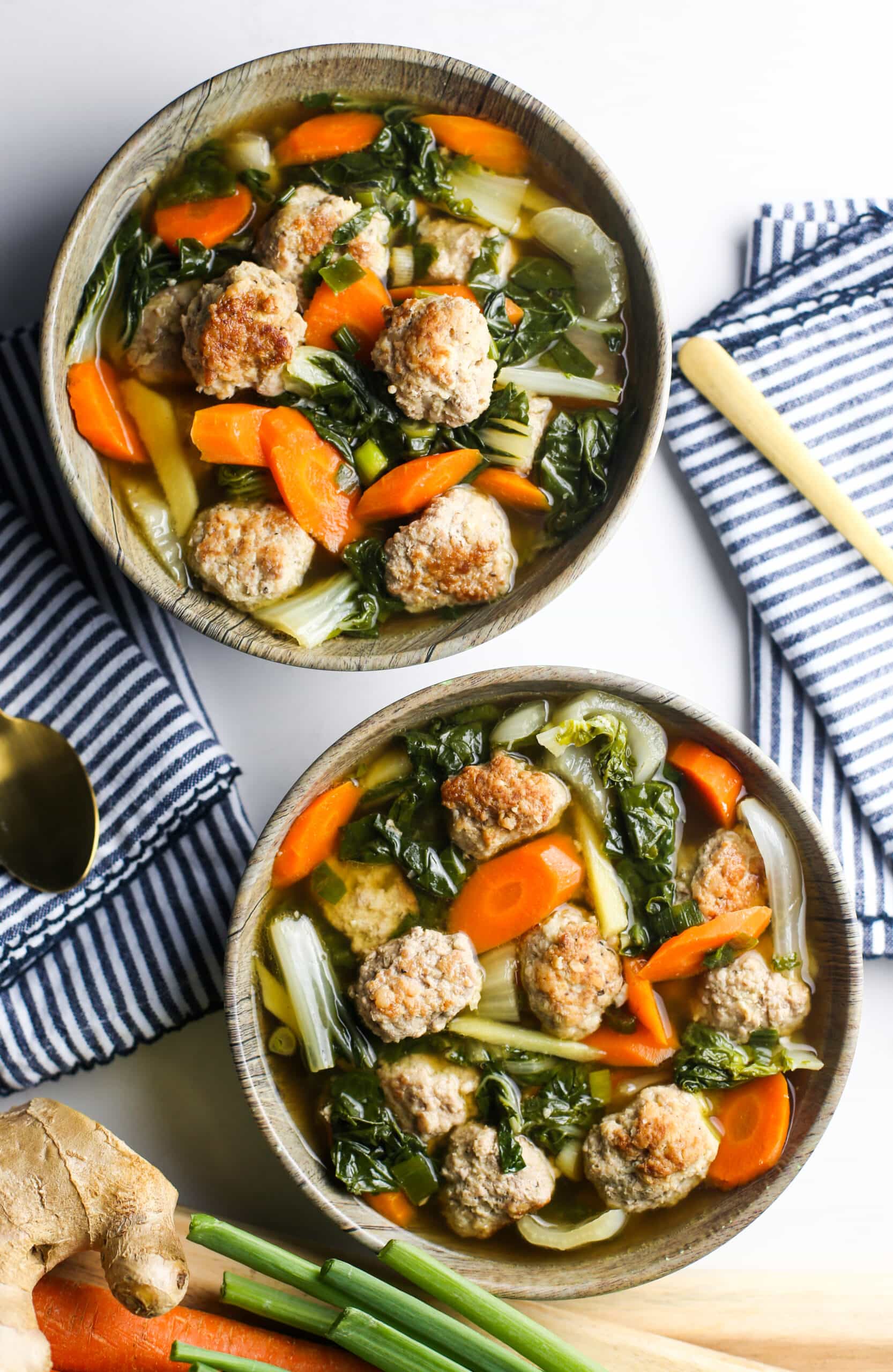 Ginger Pork Meatball Soup with Bok Choy