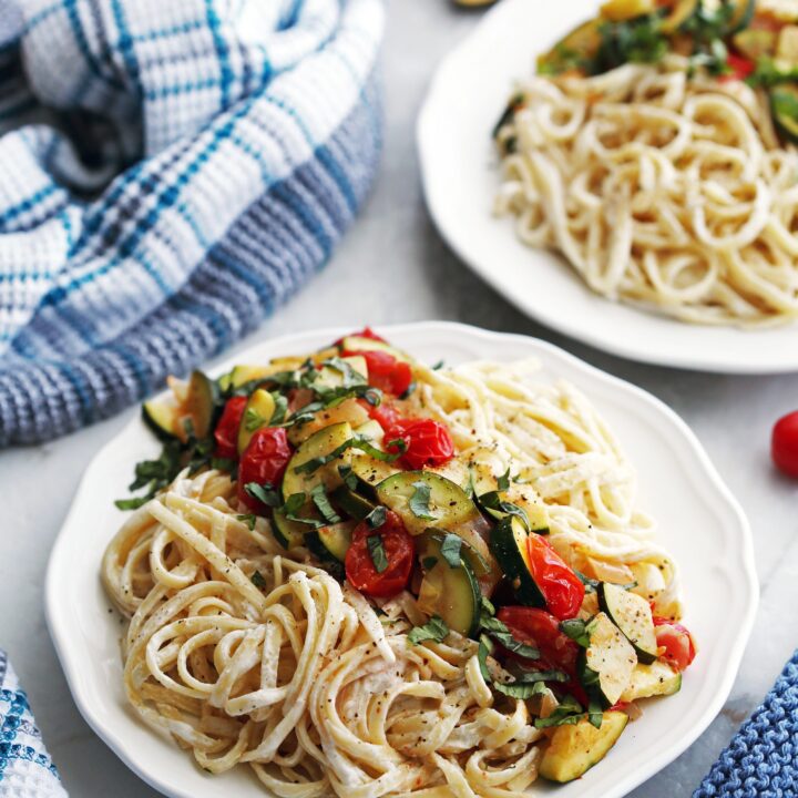 Creamy Goat Cheese Pasta with Zucchini and Tomatoes