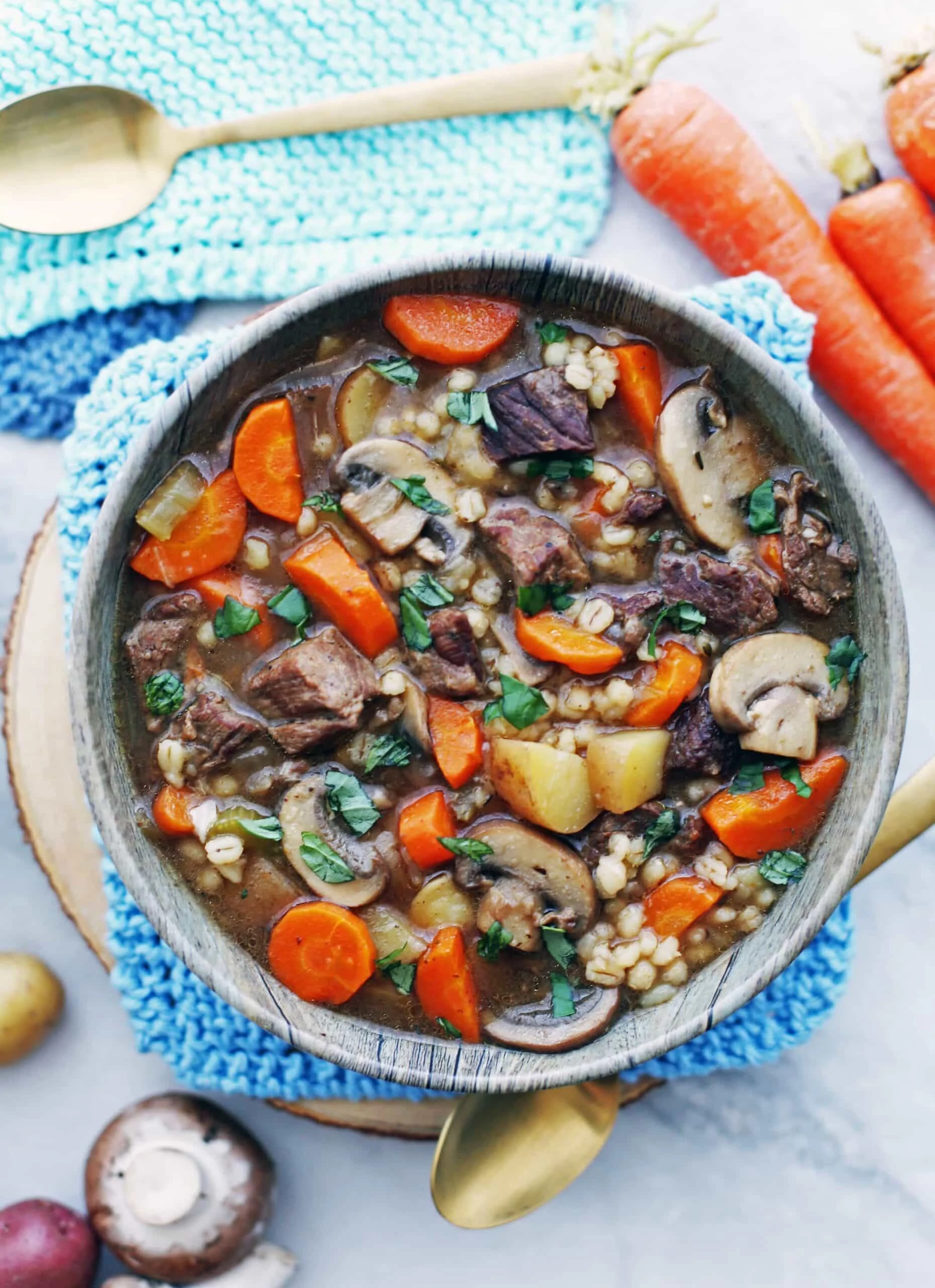 Instant Pot Beef Barley and Mushroom Soup