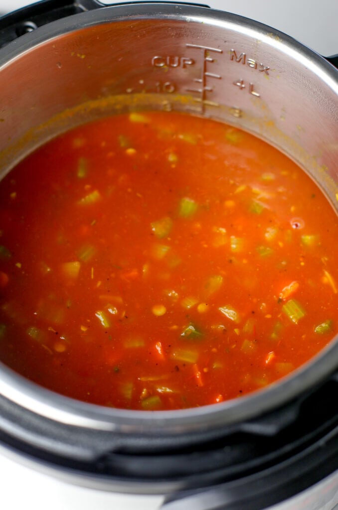 Lentil soup ingredients in the Instant Pot