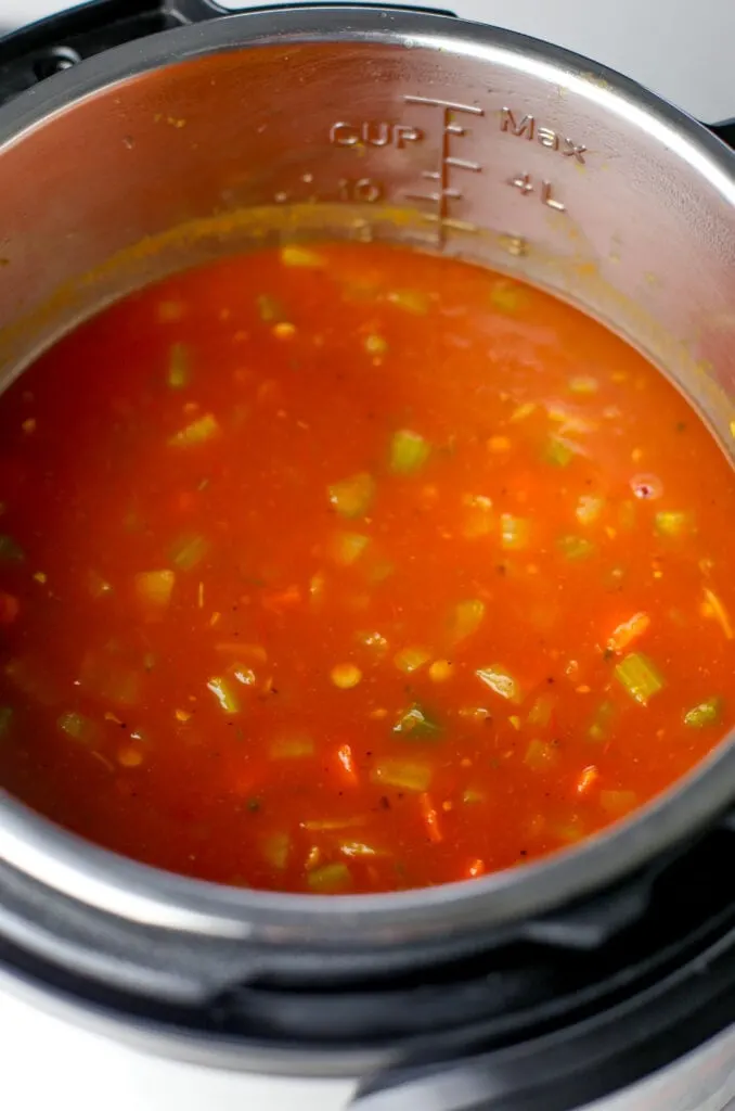 Lentil soup ingredients in the Instant Pot