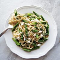 Lemon Feta Linguine with Garlic Asparagus