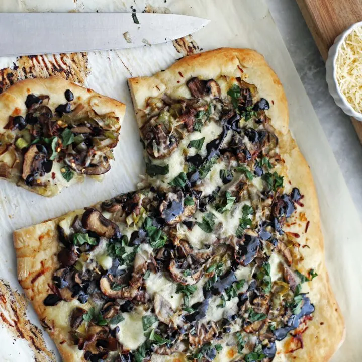One-Hour Leek Mushroom Mozzarella Pizza (from scratch!)