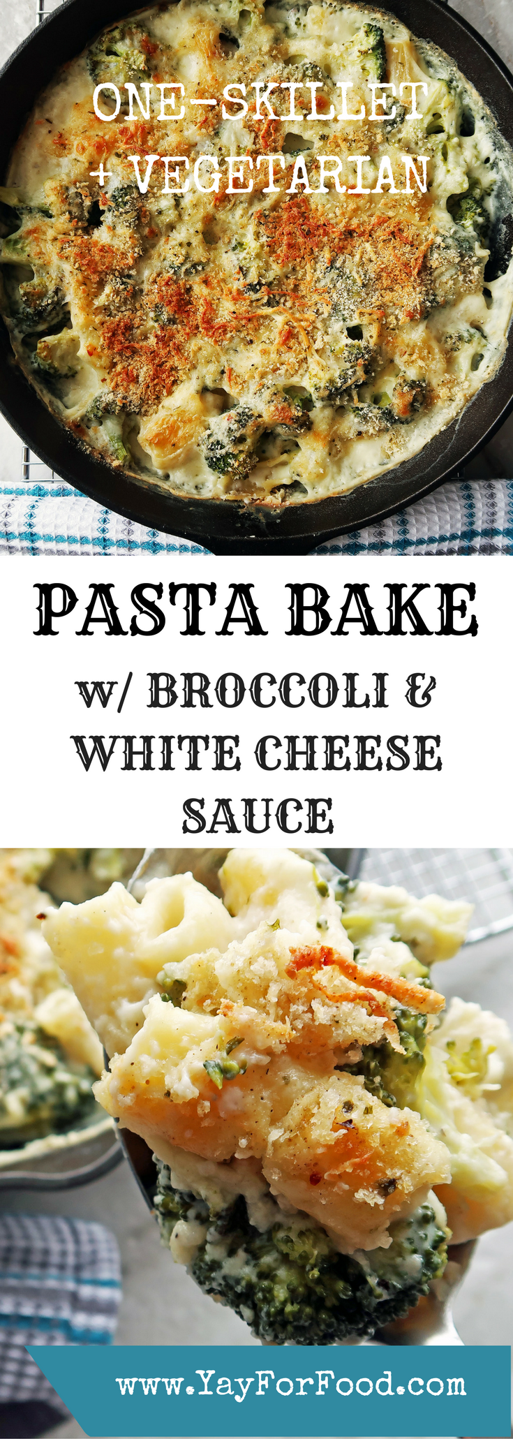 One Skillet Pasta Bake with Broccoli and White Cheese Sauce - Yay! For Food