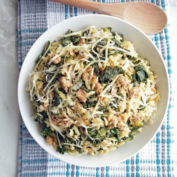 One-Pot Orzo Pasta with Italian Sausage and Kale