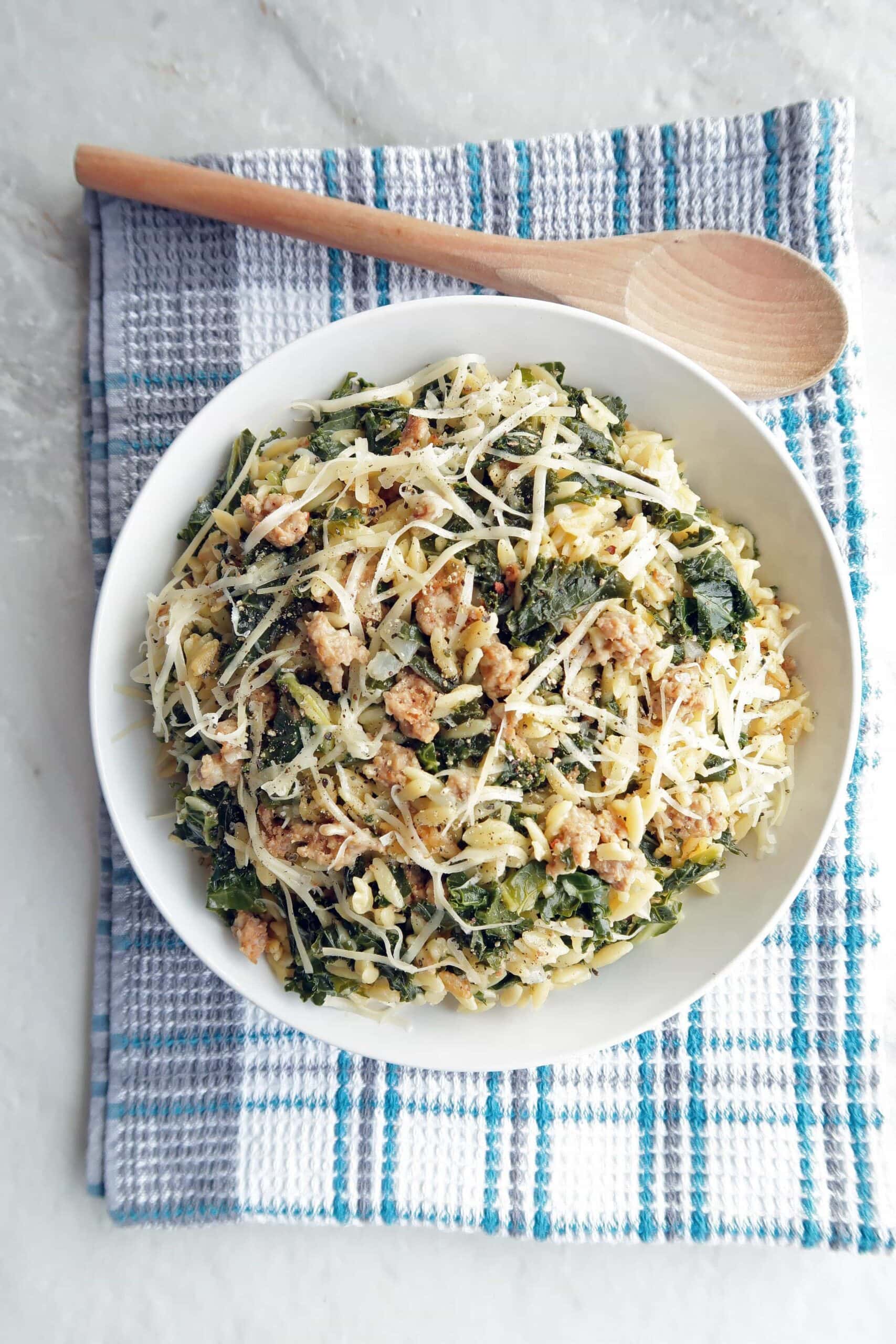 One-Pot Orzo Pasta with Italian Sausage and Kale