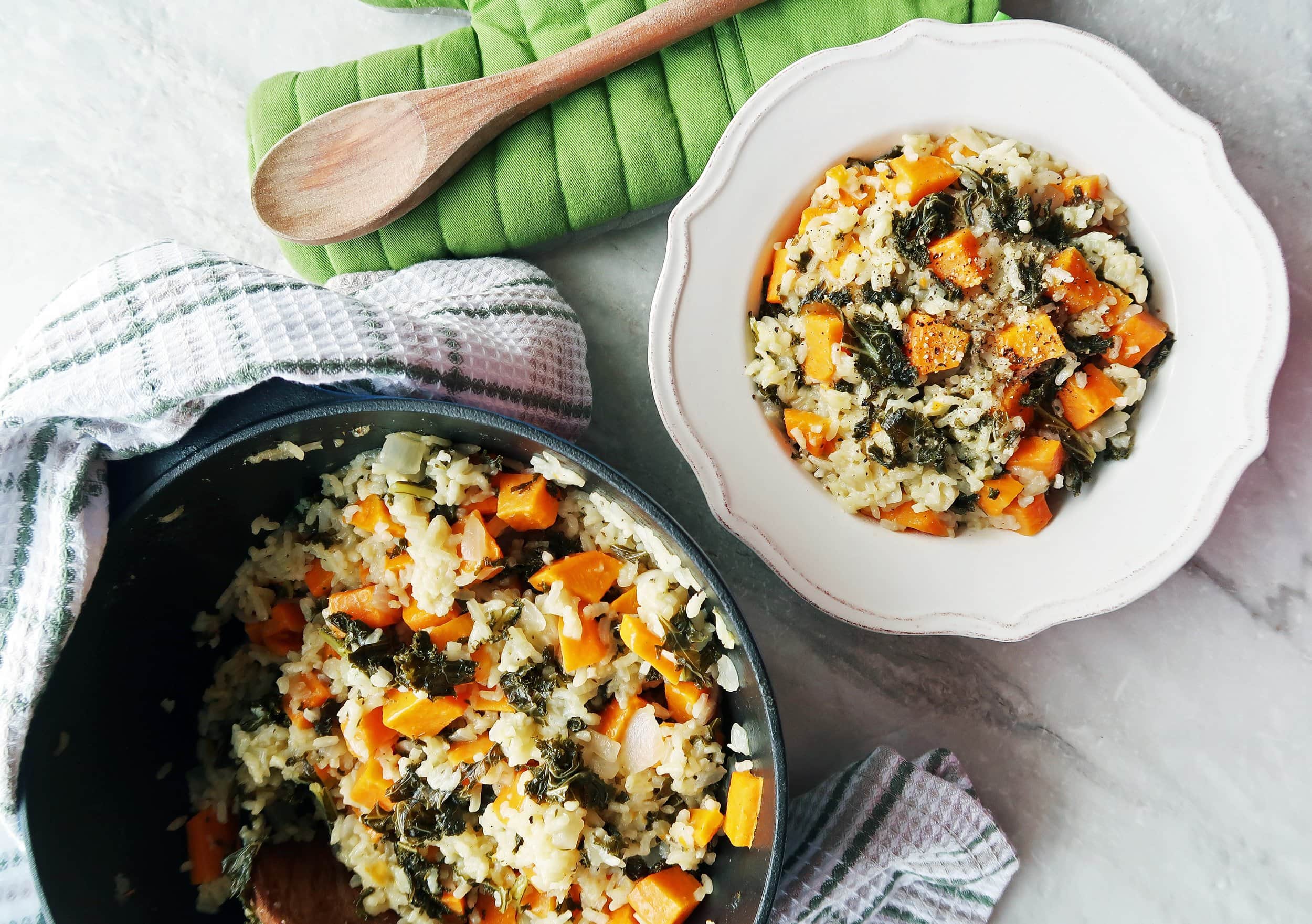 Oven-Baked Risotto with Sweet Potato and Kale