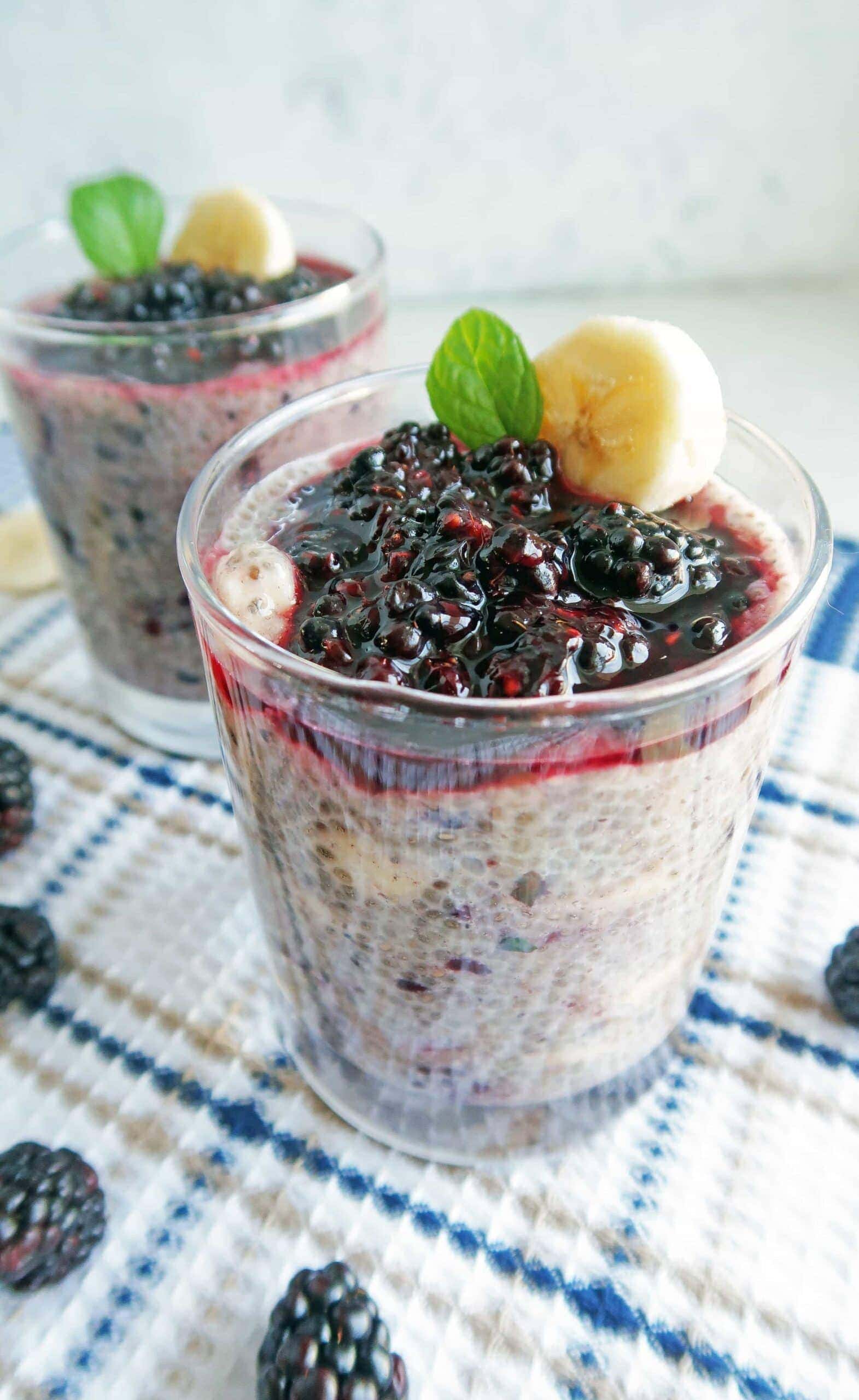 Overnight Chia Seed Pudding with Blackberries and Bananas