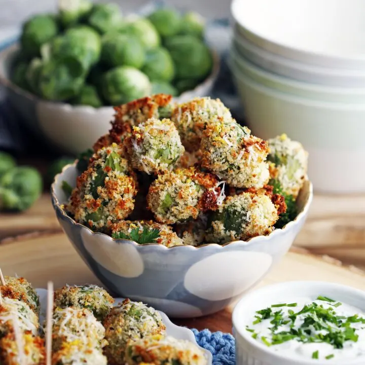 Parmesan Brussels Sprouts with Sour Cream Herb Dip