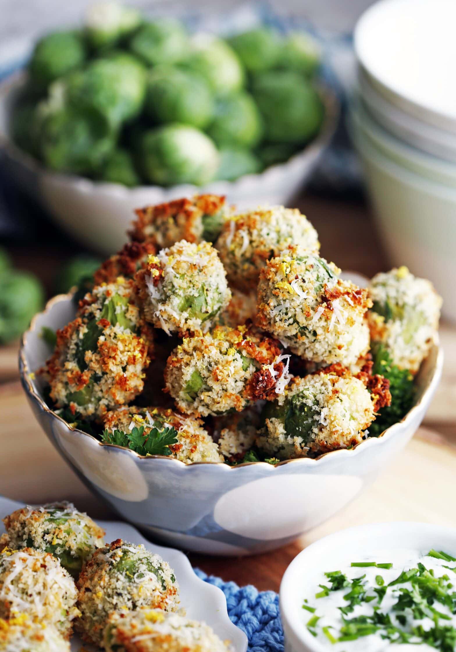 Parmesan Brussels Sprouts with Sour Cream Herb Dip Yay! For Food