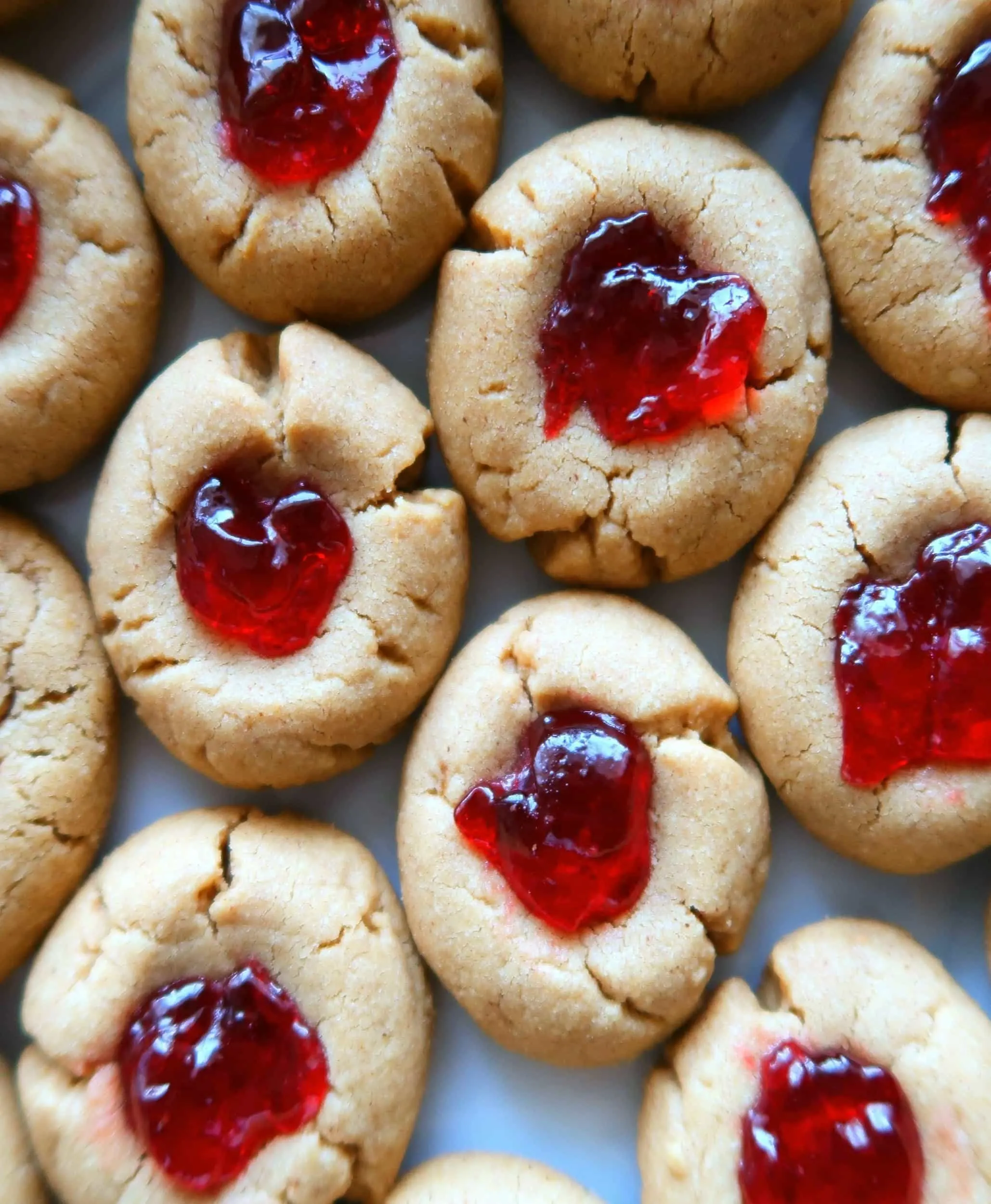 Peanut butter thumbprint cookies filled with jelly.