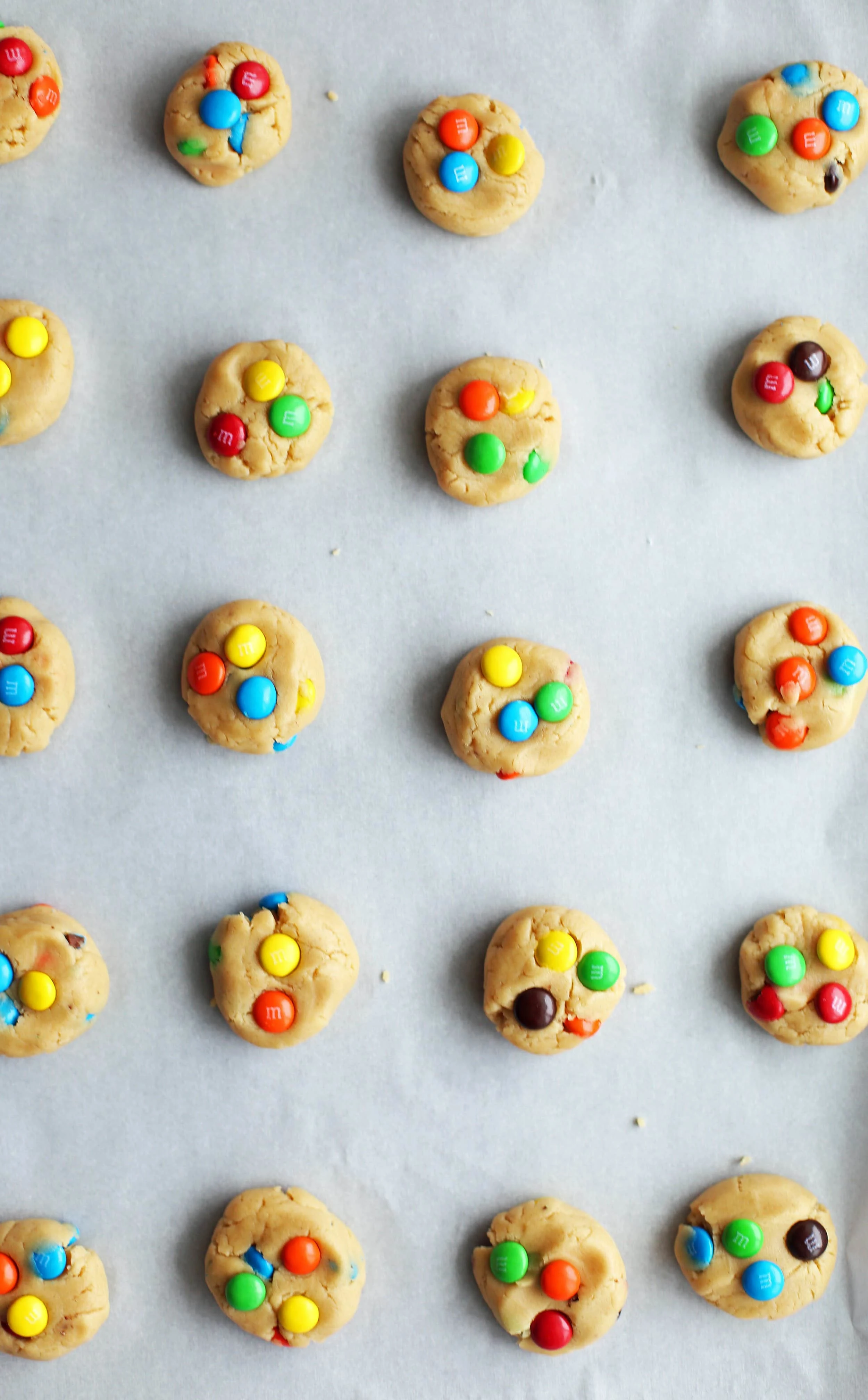 Rainbow M&M Peanut Butter Cookies • baste cut fold