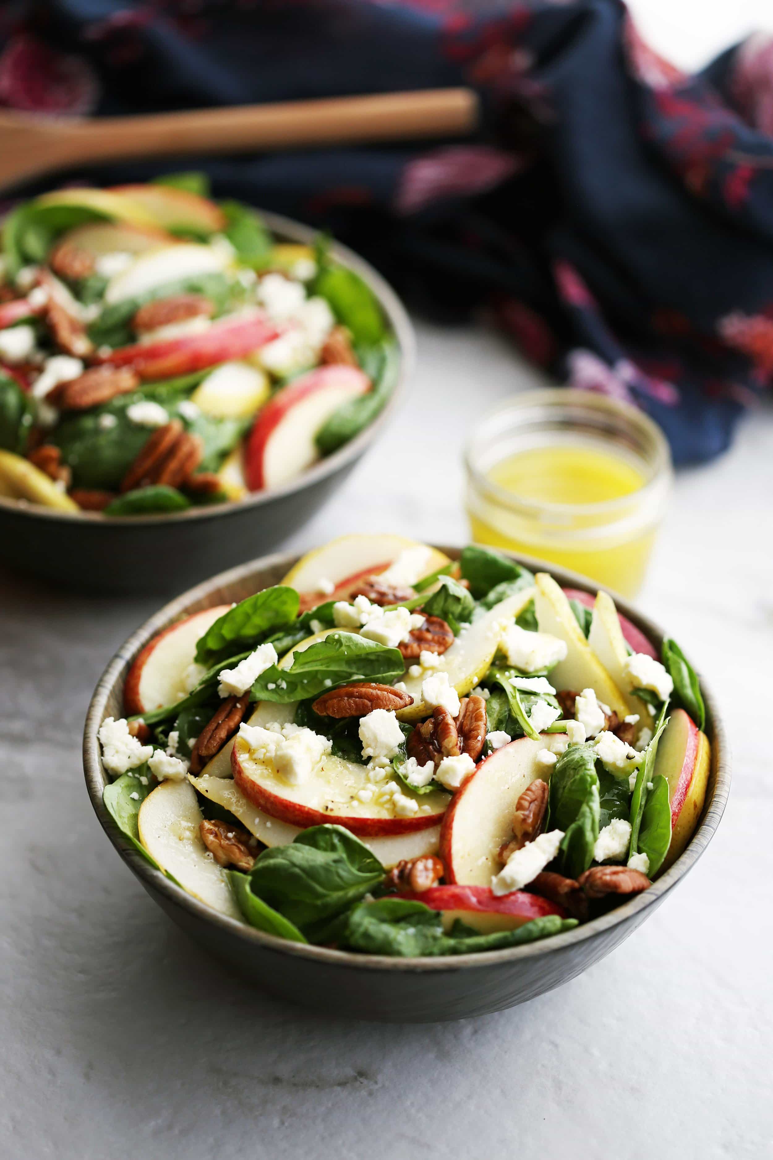 Apple and Pear Spinach Salad with Honey Lemon Ginger