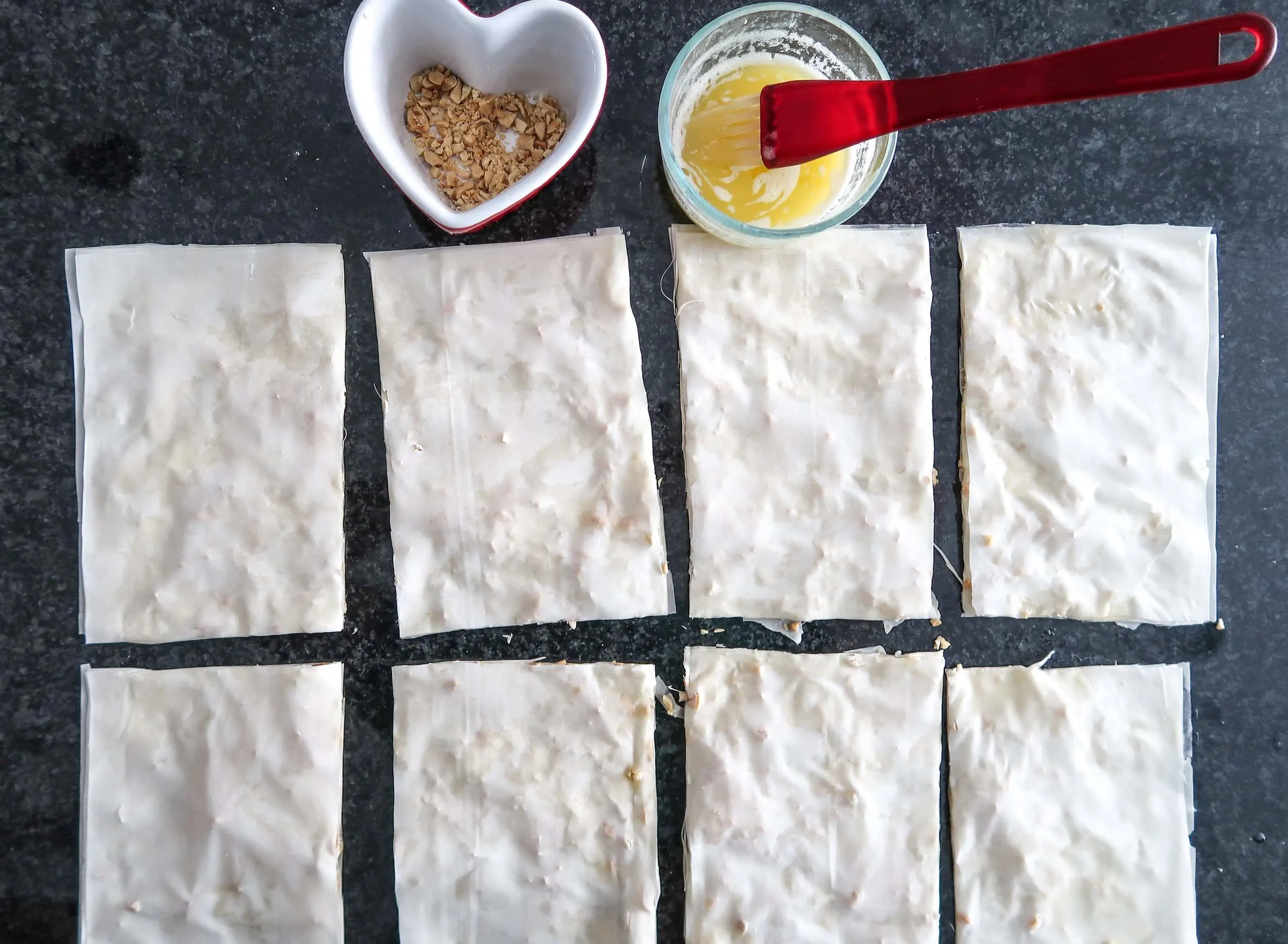 Rectangles of phyllo dough.